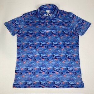 TailorByrd‎ Golf Polo Shirt Flamingo Print Quick Dry Blue Medium